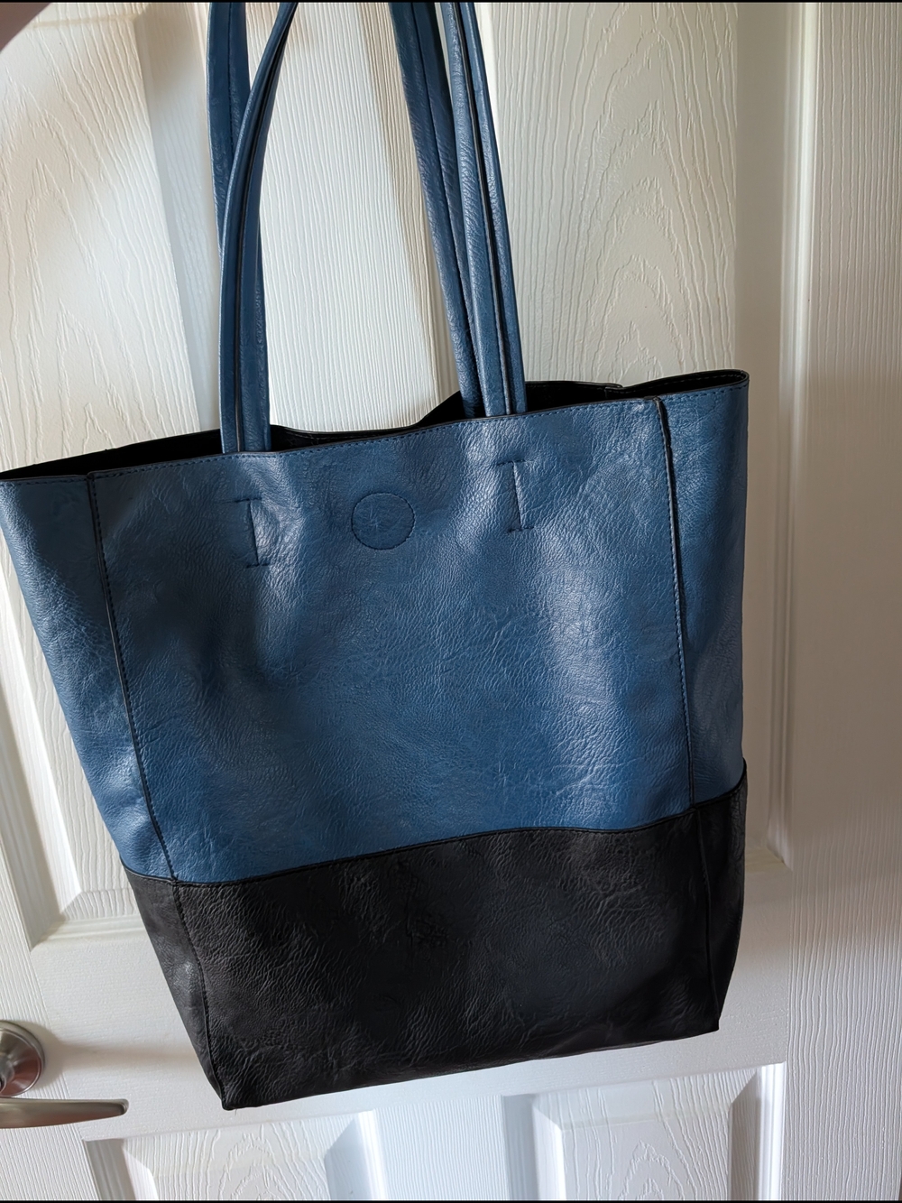 Jessica Two-Tone Blue and Black Leather Tote Bag